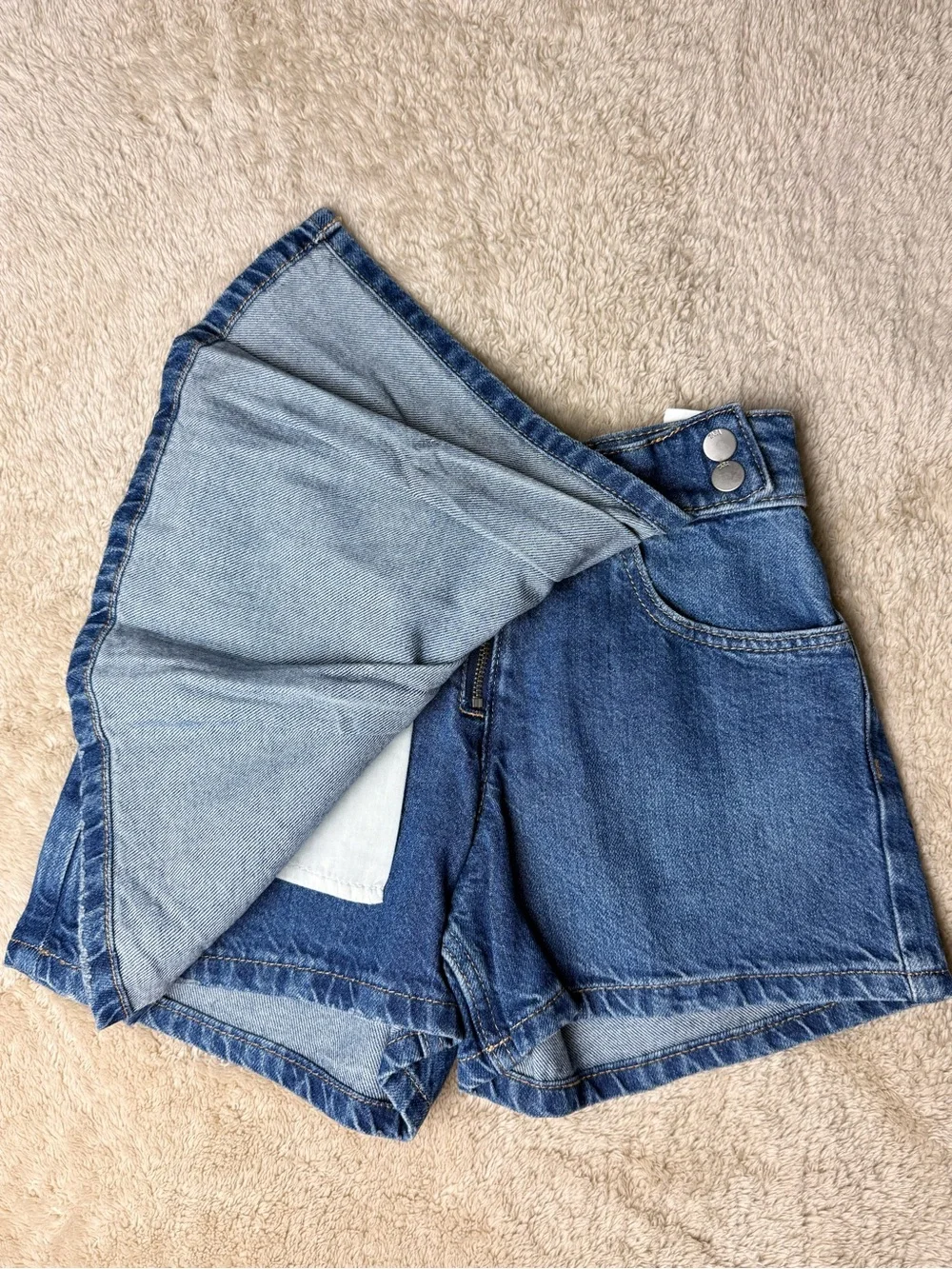 Zara Girls Denim Skort Pleated Wrap Front Shorts Blue Jean‎ Size 8-9 131cm
